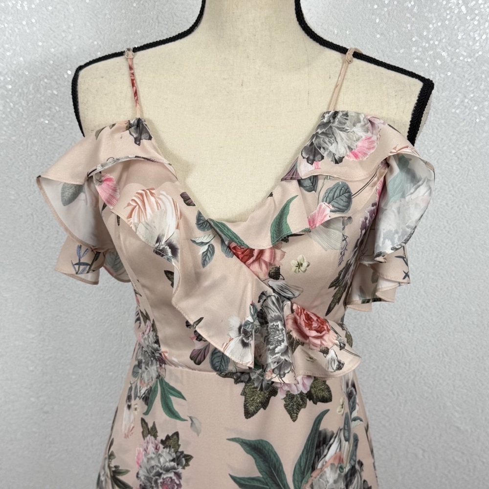 Revolve Majorelle Salsa Dress in Pink Bellbird size small Ruffle Cold Shoulder - Picture 9 of 16